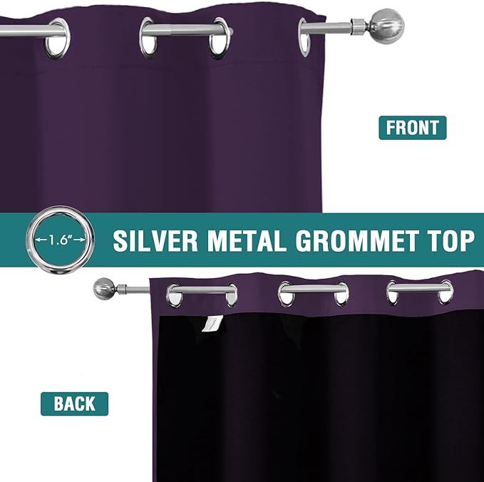 ChrisDowa 100% Blackout Curtains 90 inch Long for Bedroom with Black Liner, 2 Thick Layers Total Blackout Thermal Insulated Grommet Long Window Curtains 2 Panels Set (Royal Purple, 52 x 90 Inch)