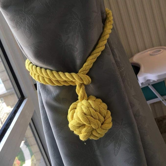 Melaluxe 4 Pack Curtain Tiebacks - Heavy Duty Curtain Rope Tieback, Handmade Rural Decorative Curtain Holdbacks (Yellow)