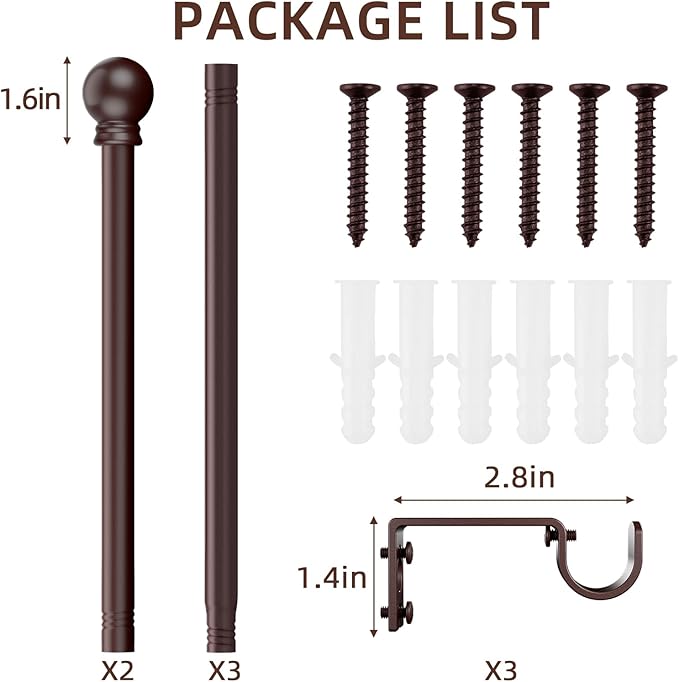 SMODBRODRE Curtain Rods for Window 32 to 78, Brown 5/8 inch Splicing Single Window Curtain Rod Set with Brackets