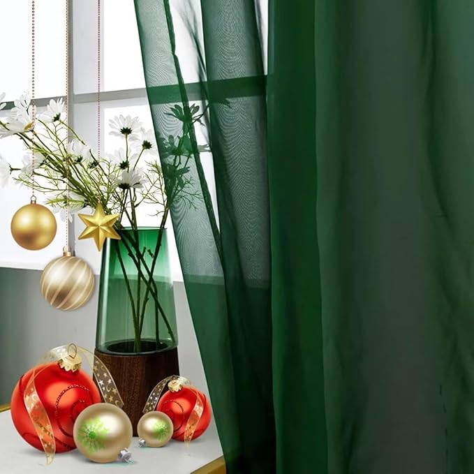 SpaceDresser Foliage Green Sheer Curtains 4 Panels Rod Pocket Semi-Sheer Curtain 63 Inches Long Light Filtering Voile Window Drapes for Bedroom Living Room Kitchen, Each 52W x 63L