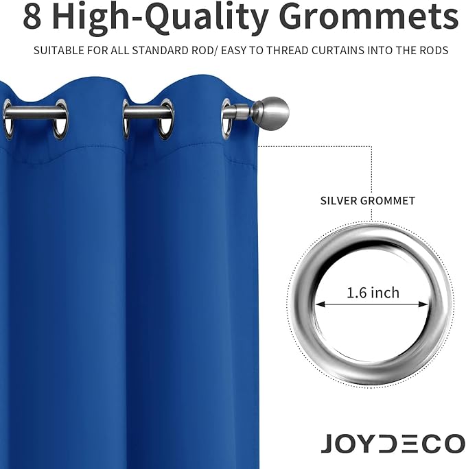 Joydeco Blackout Curtains 63 inch Length 2 Panels Set, Thermal Insulated Long Curtains & Drapes 2 Burg, Room Darkening Grommet Drapes for Bedroom Living Room Windows (W42 x L63 Inch, Royal Blue)