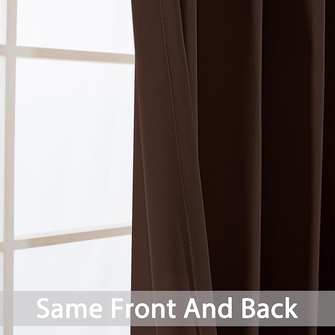 Yakamok Blackout Curtains Room Darkening Thermal Insulated Window Panels,Solid Grommet Top Drapes for Bedroom/Living Room(42Wx84L, Chocolate Brown, 2 Panels)