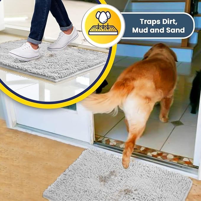 Muddy Mat® | Super Absorbent Door Mat Indoor, Microfiber Quick Dry Chenille Entryway Rug, Non-Slip Front Door Mat, Indoor Mats for Entryway, Machine Washable Pet Rug, White 35"x24"