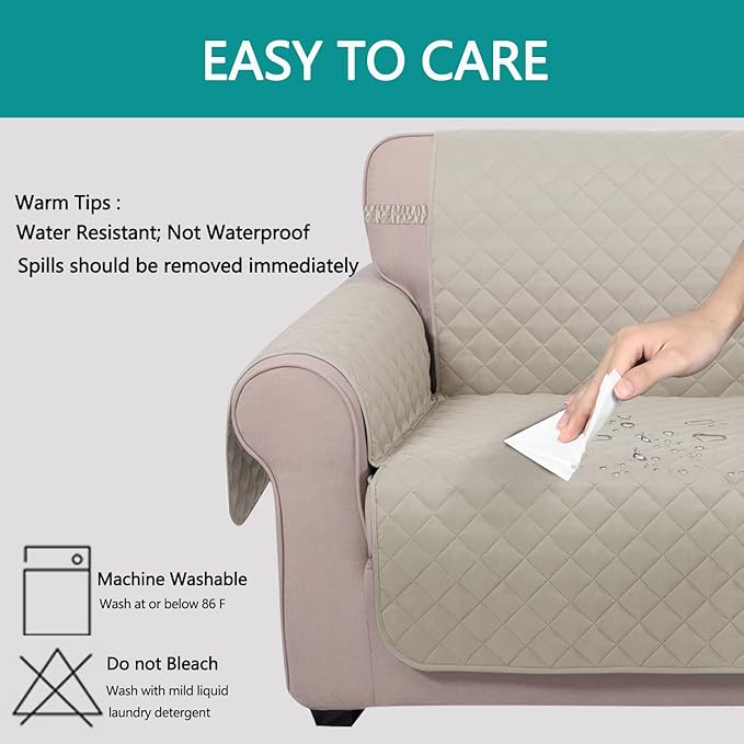 U-NICE HOME Recliner Chair Covers Reversible Chair Cover Pet Covers for Dogs with Elastic Straps Water Resistant Diamond Quilted (23''Armchair, Beige/Beige)