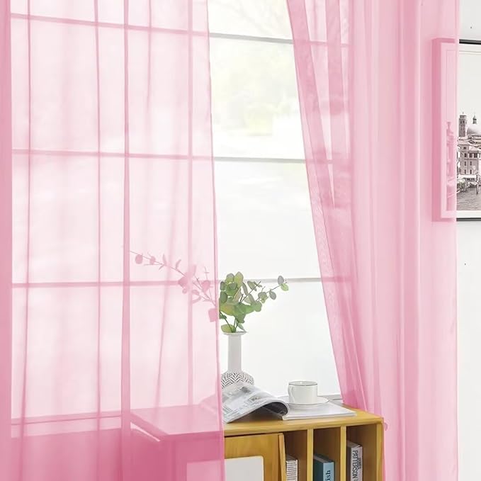SpaceDresser Sheer Light Pink Curtains 4 Panels Rod Pocket Semi-Sheer Curtain 84 Inches Long Light Filtering Voile Window Drapes for Bedroom Living Room Kitchen, Each 52W x 84L