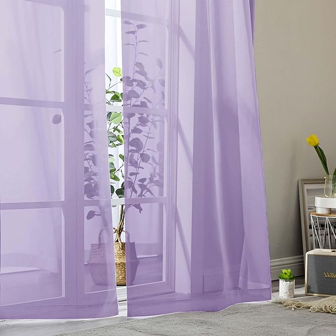 Lavender Sheer Curtains 84 Inches Long 2 Panels, Soft Airy Light Filtering Curtains for Bedroom Living Room, Modern Rod Pocket Privacy Drapes Window Treatments, Lavender, Total Wide 84 Inch