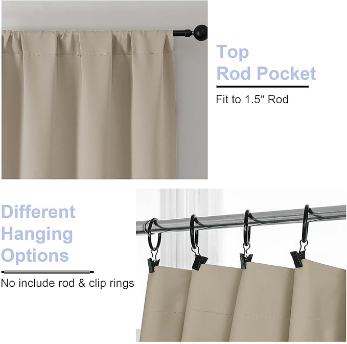 Simplebrand Ava Biscotti Beige Blackout Curtains for Bedroom 72 Inch Length 2 Panels Set, Privacy Thermal Insulated Rod Pocket Door Window Curtains for Patio French Front Door, W40 x L72 Inch