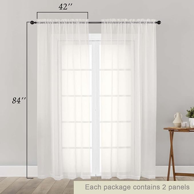 Ivory Sheer Curtains 84 Inches Long 2 Panels, Soft Airy Light Filtering Curtains for Bedroom Living Room, Modern Rod Pocket Privacy Drapes Window Treatments, Ivory, Total Wide 84 Inch