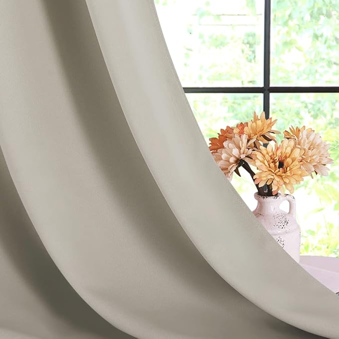 NICETOWN Blackout Curtains for Bedroom, Natural, 34 inches by 70 inches Long Curtains & Drapes for Living Room, Thermal Insulated Window Treatment Draperies for Nursery