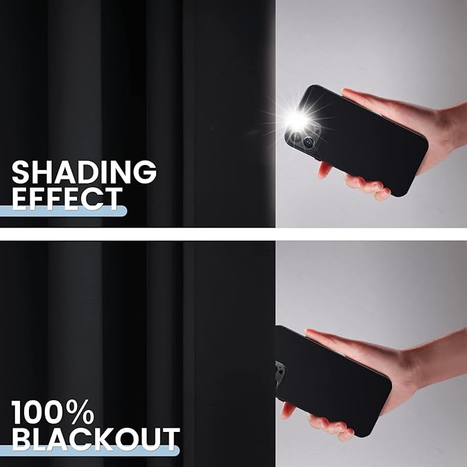 SimpleHome 100% Blackout Curtains for Bedroom,Thermal Insulated Grommet Window Drapes Room Darkening Black Curtains for Living Room with Black Back,52 x 84 Inch,2 Panels