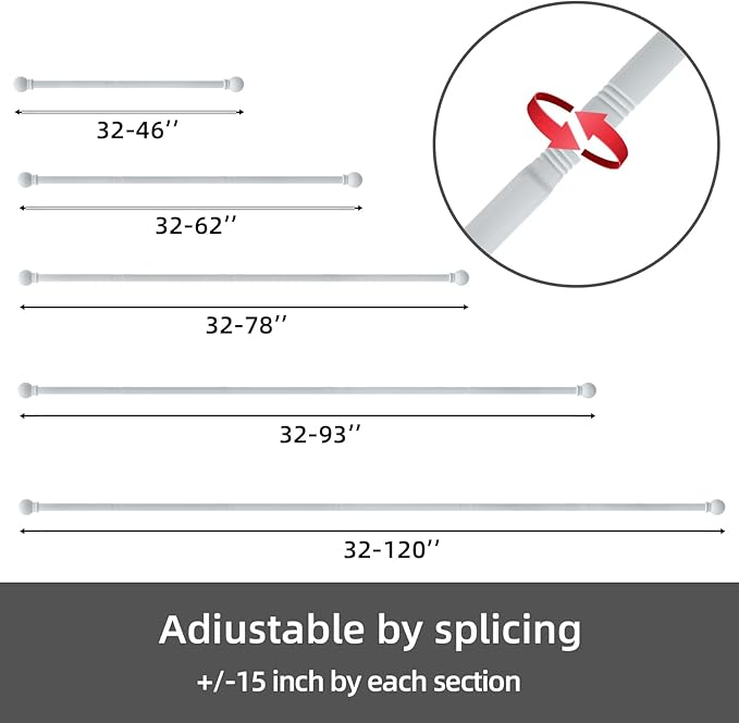 GXOACKJ Curtain Rods for windows 66-120 inch, 5/8 inch Decorative White Splicing Heavy Duty Metal Curtain Rod set with Brackets
