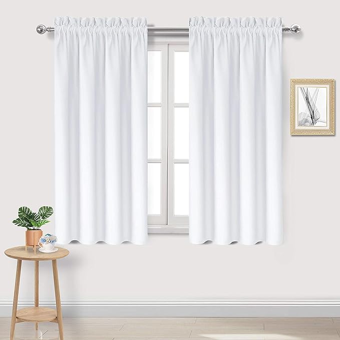 DWCN White Curtains for Living Room Thermal Insulated, 50% Light Blocking Curtains for Bedroom, Dining Room Window, W 38x L 45 Inch, Set of 2 Rod Pocket Curtain Panels