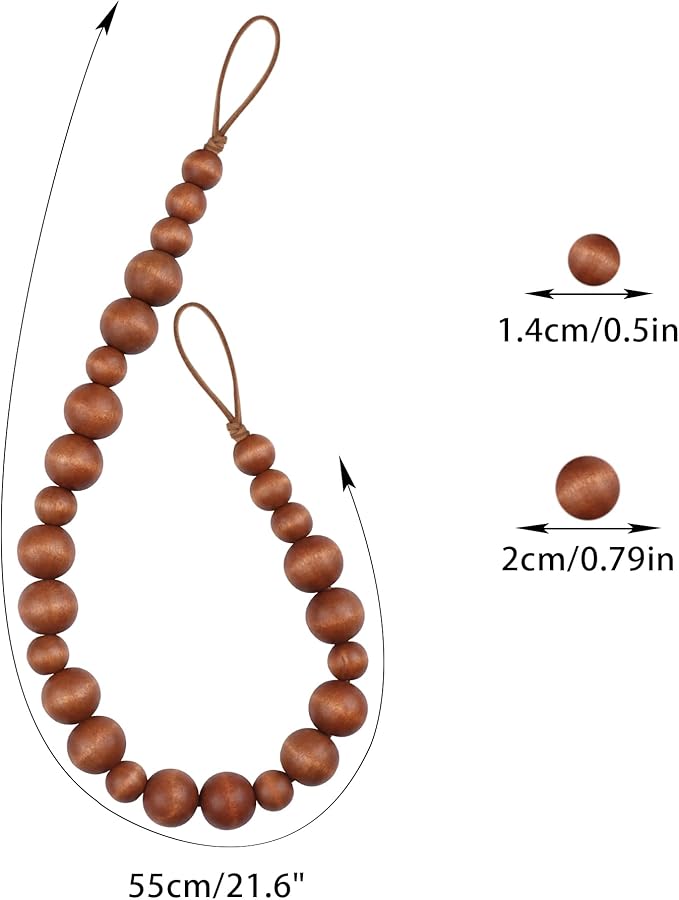 OCIOLI 2 Pieces Curtain Tieback Wood Bead Curtain Tiebacks Curtain Holdbacks for Wall Curtain Ties Window Treatment Curtain Tie Backs with Hooks Curtain Pull Backs (Coffee,2)