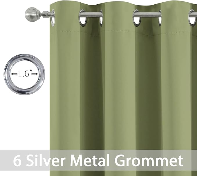 Yakamok Light Blocking Blackout Curtains Thermal Insulated Room Darkening Drapes for Bedroom,Solid Grommet Top Window Drapes, 38x90 Inch, Sage Green, One Pair