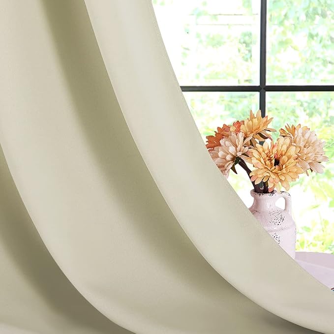 NICETOWN Kitchen Curtains, Short Curtains for Bedroom Windows, Beige, 42" W by 60" L, 1 Pair, Thermal Insulated Room Darkening Curtain Panels for Girls Room, Cafe