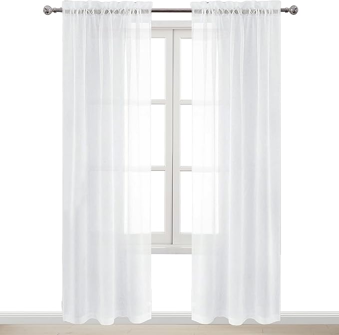 DWCN White Sheer Curtains Semi Transparent Voile Rod Pocket Curtains for Bedroom and Living Room, 42 x 108 inches Long, Set of 2 Panels