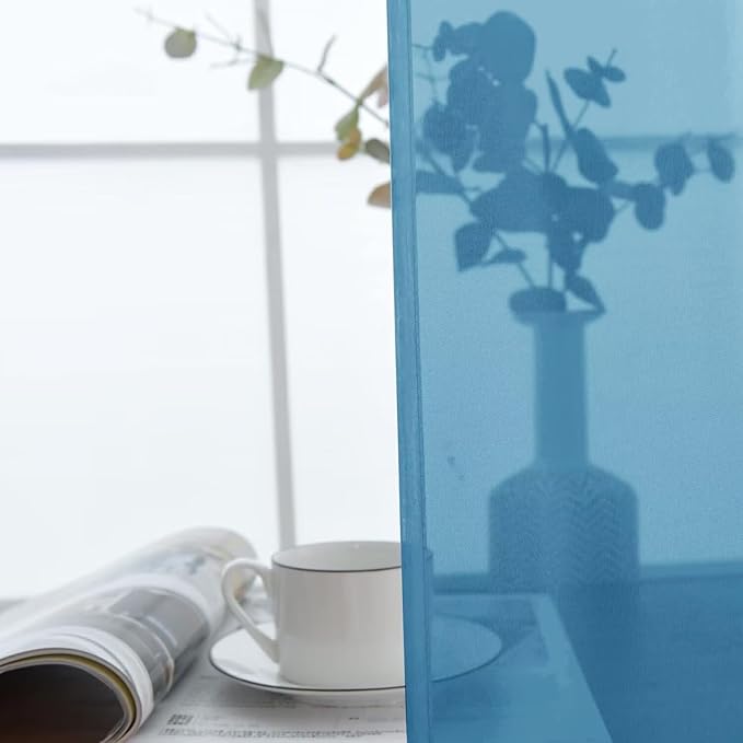SpaceDresser Basic Rod Pocket Sheer Voile Window Curtain Panels Blue 1 Pair 2 Panels 52 Width 45 Inch Long for Kitchen Bedroom Children Living Room Yard（Blue, 52W x 45L）