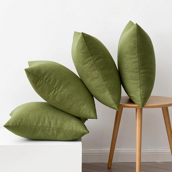 MIULEE Pack of 4 Decorative Solid Waterproof Throw Pillow Covers Linen Garden Farmhouse Cushion Cases for Outdoor Patio Tent Balcony Couch Sofa 16x16 inch Green