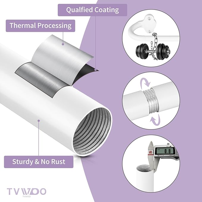 TVWOO 2 Pack Wrap Around Curtain Rods,White Curtain Rods 48 to 84 Inch,5/8 Inch Adjustable Blackout Curtain Rod Set with Bracket,Room Darkening Window Rod,Metal Hidden Curved Drapery Rods 48-84",White
