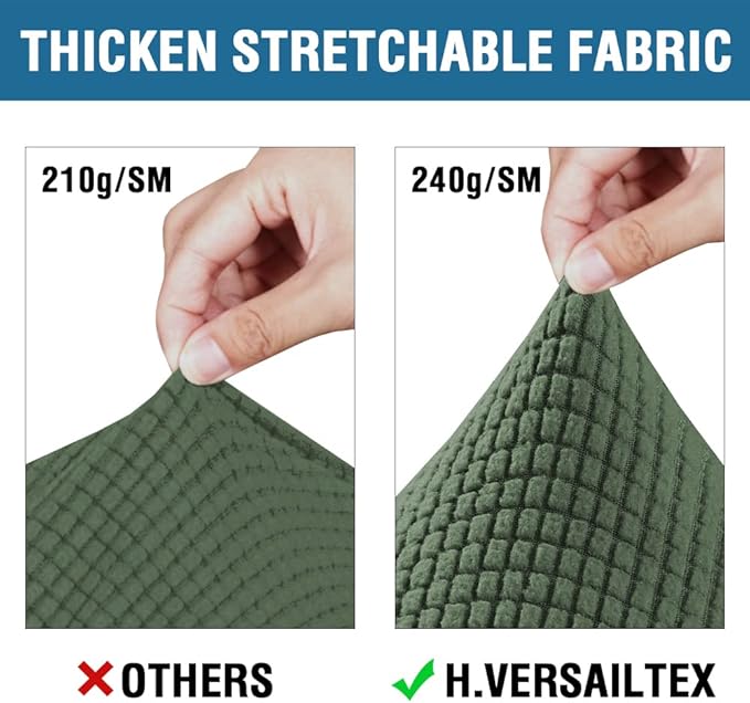 H.VERSAILTEX 3 Piece Stretch Sofa Covers for 2 Cushion Loveseat Couch Covers for Living Room Furniture Cover (Base Cover Plus 2 Seat Cushion Covers) Thicker Jacquard Fabric(Medium, Bronze Green)