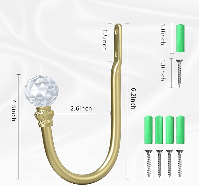 Hion Curtain Holdbacks Gold 2pcs, Curtain Tiebacks Wall Mounted Curtain Hooks Holders for Drapes