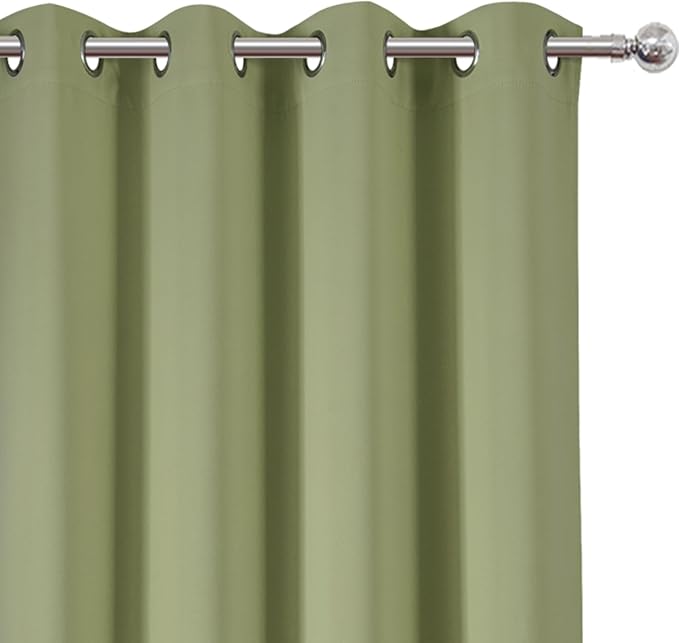 LEMOMO Blackout Curtains 66 x 72 Inch Long Sage Green Curtains Set of 2 Panels Room Darkening Curtains for Bedroom and Living Room