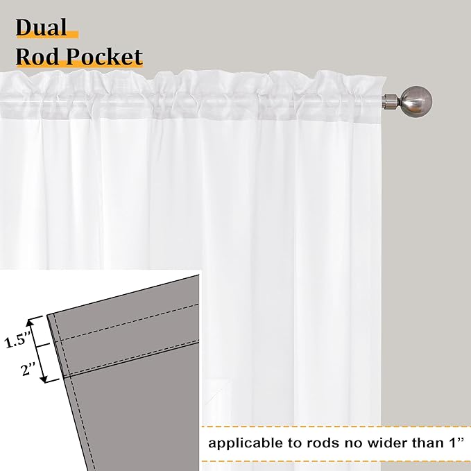 Aiyufeng 2 Pack: Basic White Sheer Curtain Drapes for Living Room 84 Inch Length 2 Panels, Light Filtering Voile Drapes for Bedroom, Patio, Sliding Door, Each 40" W x 84" L