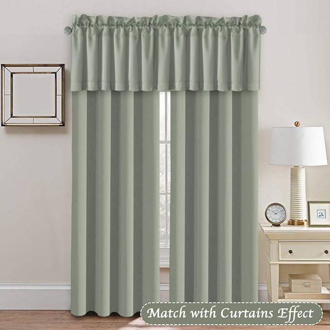 H.VERSAILTEX Blackout Valances for Windows,Kitchen Valance Curtains for Living Room/Bedroom/Bathroom/Basement Privacy Rod Pocket, 4 Panels 52" W x 18,Light Sage