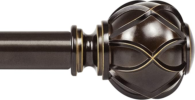 KAMANINA 1 Inch Curtain Rod Telescoping Single Drapery Rod 36 to 72 Inches (3-6 Feet), Antique Bronze Curtain Rods for Windows 24 to 68 Inches, Netted Texture Finials