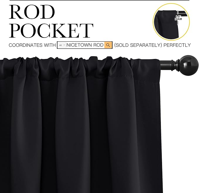 NICETOWN Halloween Black Blackout Curtain Blinds - Solid Thermal Insulated Window Treatment Blackout Drapes for Bedroom (2 Panels, 62 inches Wide by 63 inches Long)