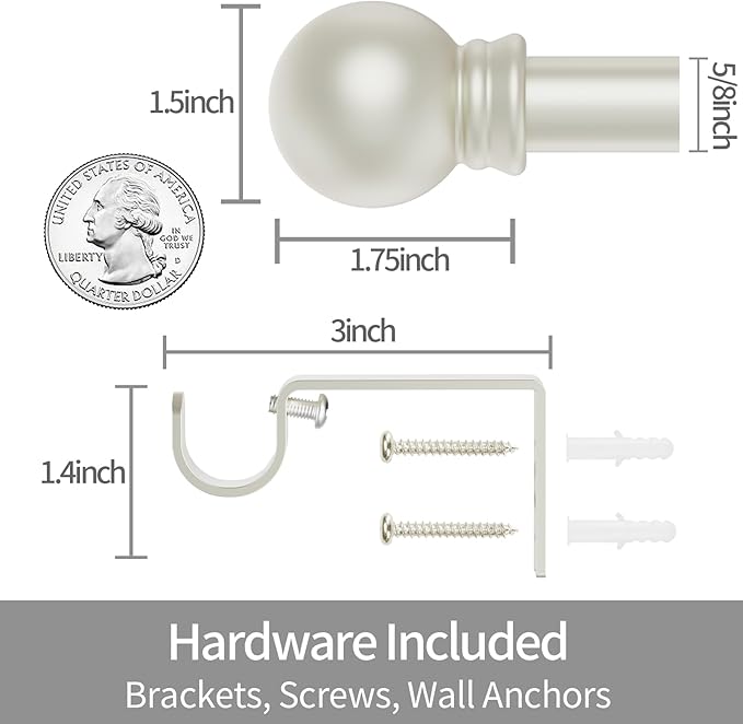 Thestoa Nickel Curtain Rods for Windows 30-62 Inch, 5/8" Stainless Steel Small Curtain Rod for Bedroom, Living Room,Kitchen,Farmhouse