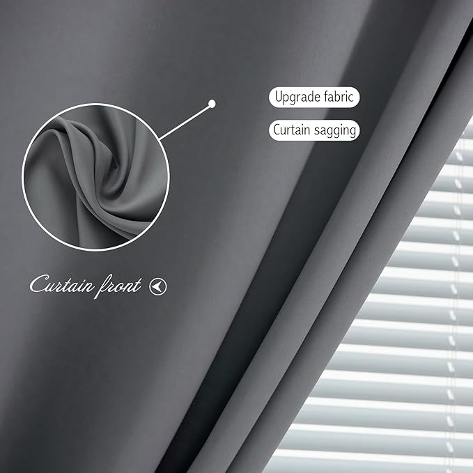 Magic Tape Blackout Curtains for Bedroom No Drillng Self Adhesive Curtains No Rod Small Window, 59" W X 96" L, Grey, 1 Panel