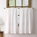 Faux Linen Kitchen Curtains 36 Inch Length Cafe Curtain Tiers for Living Room Bathroom Basement Windows Country Rustic Small Short Curtains, Set of 2, White