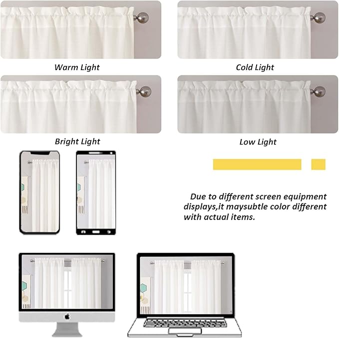 Chyhomenyc Cream Valance for Windows, Light Filtering Faux Linen Solid Short Curtain Valance, Burlap Decorative Small Curtain for Kitchen Bathroom Laundry Basement, 60Wx12L inch, 1 Piece