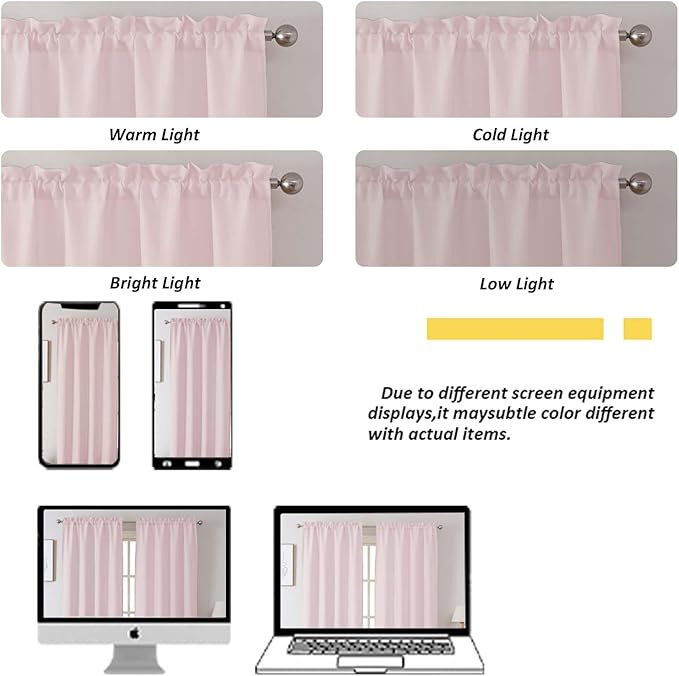 Chyhomenyc Blush Pink Valance for Windows, Light Filtering Faux Linen Solid Short Curtain Valance, Burlap Decorative Small Curtain for Kitchen Bathroom Laundry Basement, 60Wx12L inch, 1 Piece