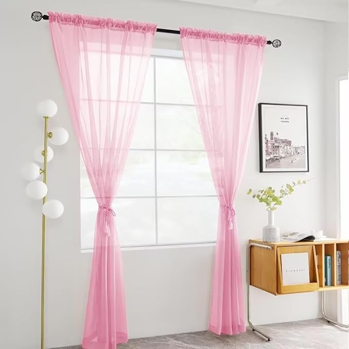 youleyar Solid Sheer Rod Pocket Curtain Voile Draperies 2 Panels White Beige Black Grey Coffee 52 Inch Width 72 Inch Long 1 Pair for Kitchen Bedroom Children Living Room Yard(Light Pink,52Wｘ72L)