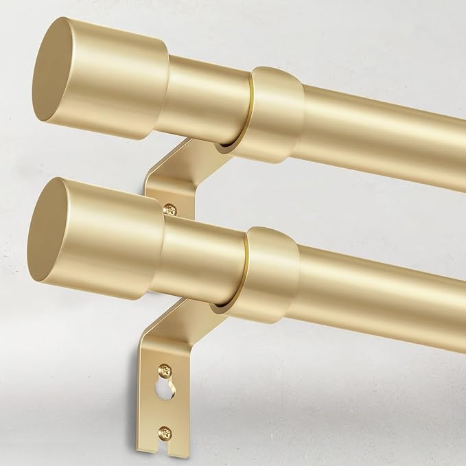 IFELS 2 Pack Curtain Rods for Windows 48 to 84 Inch, 1 Inch Gold Curtain Rod for Farmhouse, Bedroom, Kitchen, Living Room, Adjustable Easy Install Curtains Rods(Gold,30"-90"-2Pack)