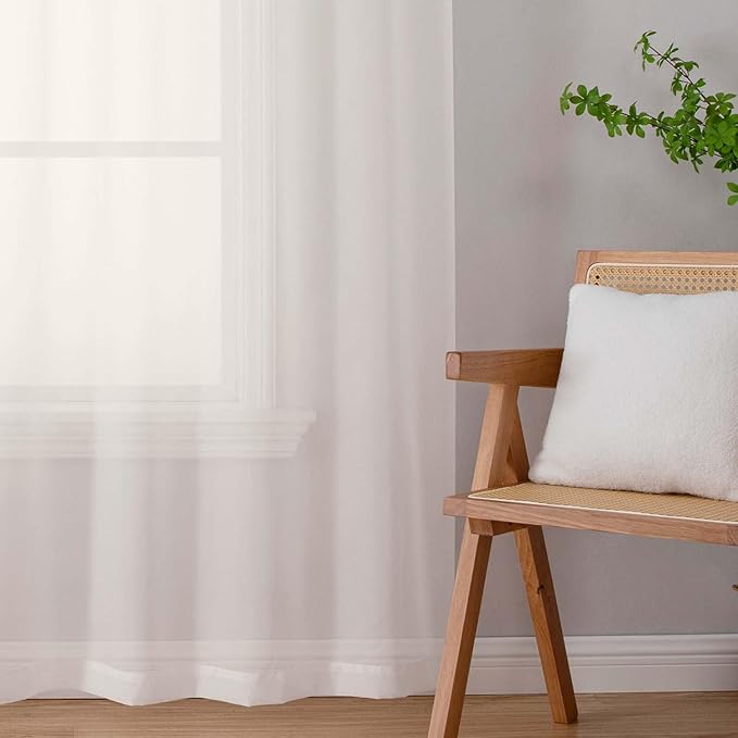 Ivory Sheer Curtains for Bedroom Living Room 90 Inches Long 2 Panels Set, Soft Airy Light Filtering Sheer Window Treatments, Modern Rod Pocket Curtains Drapes, Each 42" Wx90 L Inch