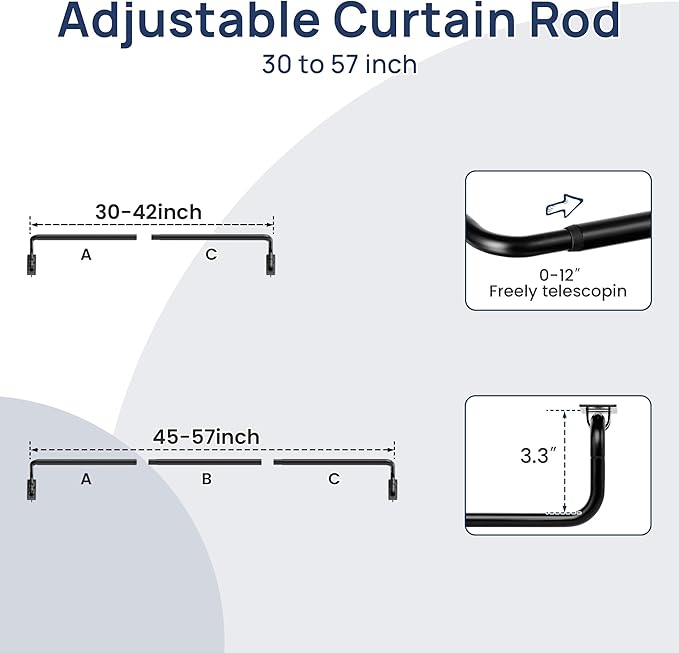 ENJOYBASICS Blackout Curtain rod for windows 28 to 48, Wrap Around Curtain Rods for Bedroom, Living Room, Adjustable from 30 to 57 Inches, Matte Black