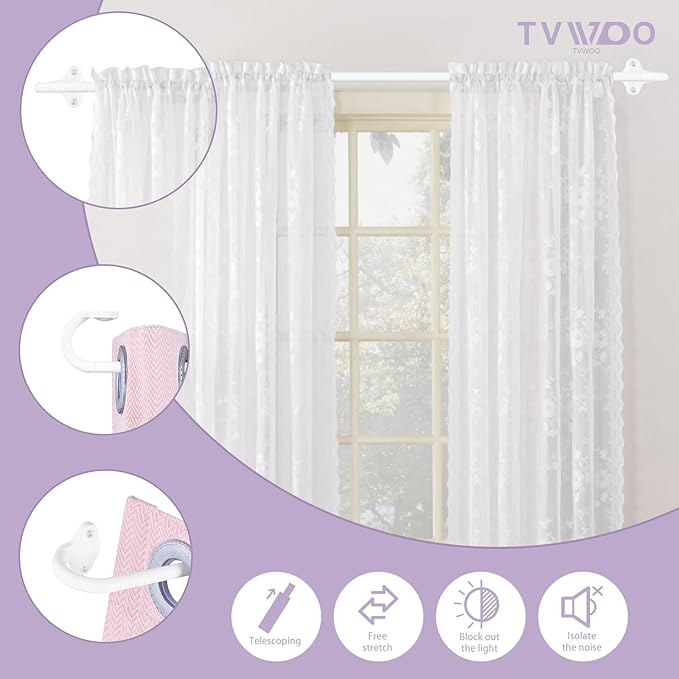 TVWOO White Wrap Around Curtain Rods:5/8" Small Blackout Adjustable Window Curtain Rod for Bedroom Kitchen Apartment Renter Friendly,Room Darkening Curved Drapery Rods Easy Install,Pure White 36-72"