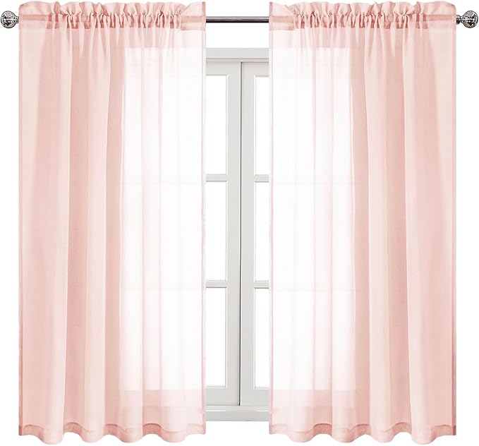 DWCN Blush Pink Sheer Curtains Semi Transparent Voile Rod Pocket Curtains for Bedroom and Living Room, 52 x 45 inches Long, Set of 2 Panels