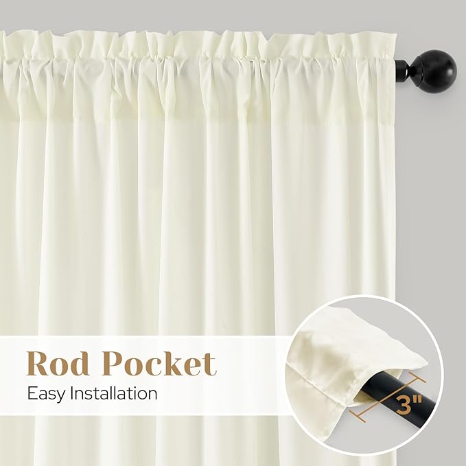 HOMEIDEAS Non-See-Through Cream Yellow Privacy Sheer Kitchen Curtains, 30 X 36 Inches Long 2 Panels Short Sheer Curtains Light Filtering Bathroom Window Drapes for Bedroom Living Room