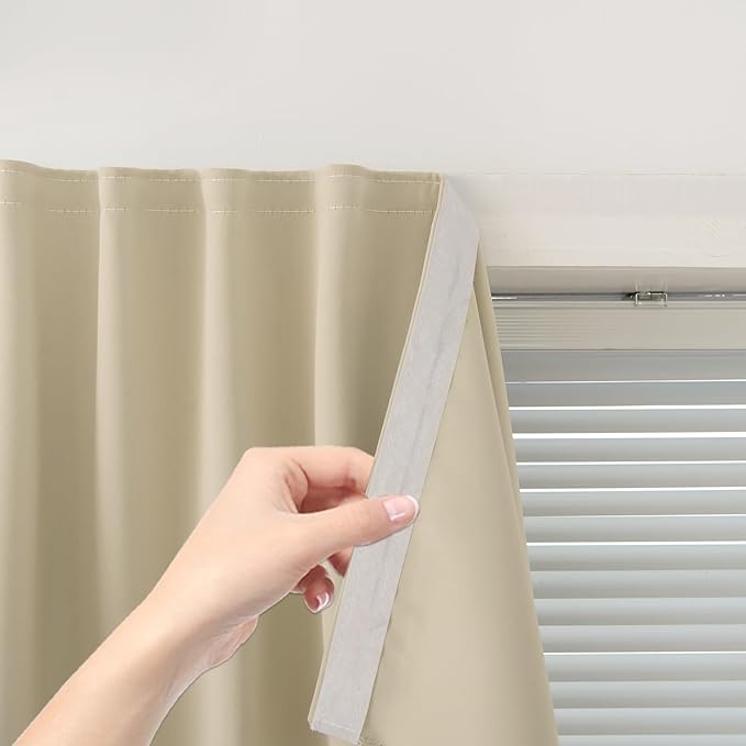 Self Adhesive Portable Blackout Curtains for Bedroom Easy to Install Window Thermal Lnsulated Kitchen Room Darkening Small Window Curtains, Cortinas Para Cuarto, 59"W X 59"L, Beige, 1 Panel