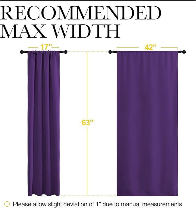 NICETOWN Blackout Curtains for Living Room - Triple Weave Home Decoration Thermal Insulated Solid Rod Pocket Blackout Drapes for Bedroom(Set of 2, 42 x 63 Inch, Royal Purple)