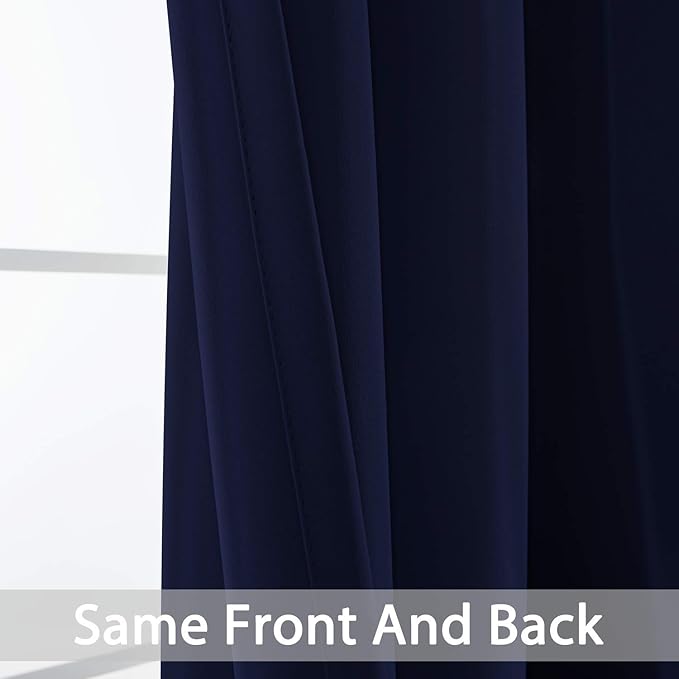 Yakamok Light Blocking Window Blackout Curtains Thermal Insulated Room Darkening Drapes for Bedroom,Solid Grommet Top Window Panels, 52x108 Inch, Navy Blue, One Pair