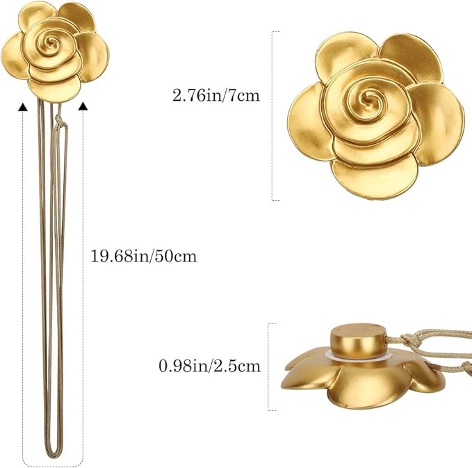 Lewondr Magnetic Curtain Tiebacks, Vintage Curtain Holdbacks, Resin Flower Curtain Ties with Rope Drapery Retro Window Curtain Decorative Buckle Holder for Outdoor, Home Office, and Cafe Balcony, Gold
