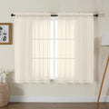 Gwine Cream Sheer Curtains for Living Room 45 inches Long, Short Voile Light Filtering Window Treatments Sheer Curtains for Bedroom, Half Window Drapes with Rod Pocket, Each 42" Wx45 L