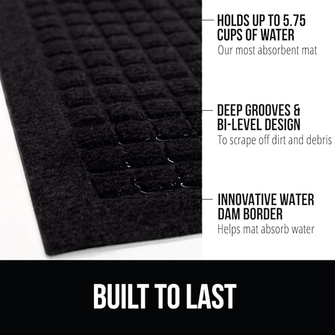 GORILLA GRIP® Ultra Absorbent Front Door Mat Outside Entrance, 35x23, Traps Dirt and Moisture, HydroABSORB Indoor Outdoor Doormat Holds Up to 5.7 Cups Water, Stain and Fade Resistant Welcome Mat Black