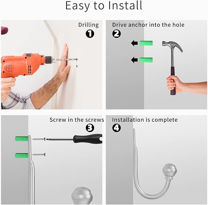 Hion Curtain Holdbacks Silver 2pcs, Curtain Tiebacks Wall Mounted Curtain Hooks Holders for Drapes
