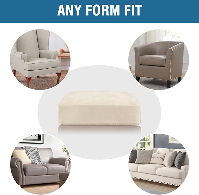 H.VERSAILTEX Velvet Stretch Couch Cushion Cover Plush Cushion Slipcover for Chair Cushion Furniture Protector Seat Cushion Sofa Cover (1 Piece Armchair Cushion Covers, Cream)